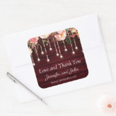 Sticker Carré Mariage rustique en bois marron floral (Enveloppe)