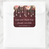 Sticker Carré Mariage rustique en bois marron floral (Sac)