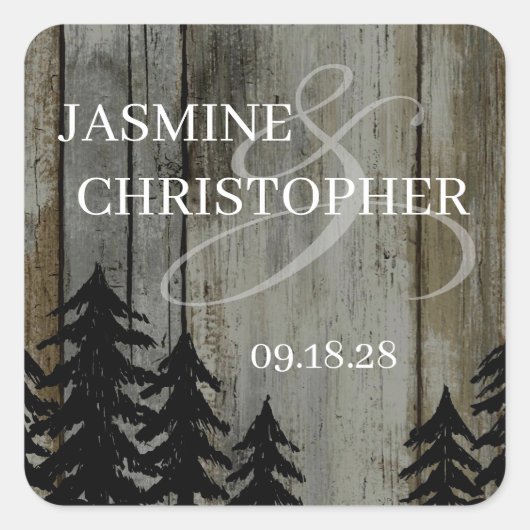 Sticker Carré Mariage rustique en Forêt-Noire (Devant)