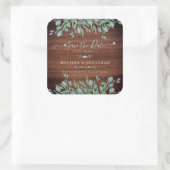 Sticker Carré Mariage Rustique Eucalyptus Bois Enregistrer La Da (Sac)