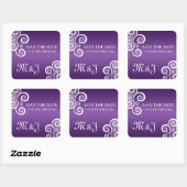 Sticker Carré Mariage Sauvegarder La Date Blanche Frappe Violet (Feuille)