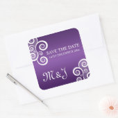 Sticker Carré Mariage Sauvegarder La Date Blanche Frappe Violet (Enveloppe)
