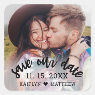 Sticker Carré Mariage Sauvegarder Notre Date Photo Modern Script