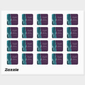 Sticker Carré Mariage Script Géode d'Agate Bleu Turquoise Argent (Feuille)
