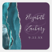 Sticker Carré Mariage Script Géode d'Agate Bleu Turquoise Argent (Devant)