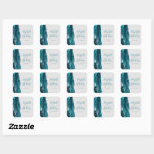 Sticker Carré Mariage Script Géode d'Agate Bleu Turquoise Gris A (Feuille)