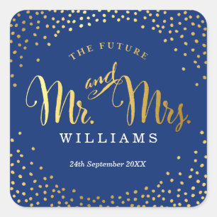 Sticker Carré MARIAGE SEAL élégant mini confetti marine