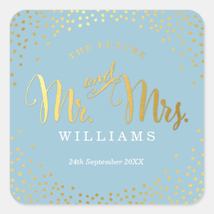 Sticker Carré MARIAGE SEAL style mini or confetti bleu