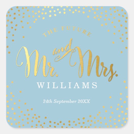 Sticker Carré MARIAGE SEAL style mini or confetti bleu (Devant)