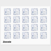 Sticker Carré Mariage Silver Blue Florals fleurs Rose (Feuille)