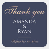 Sticker Carré Mariage simple élégant bleu foncé Merci (Devant)
