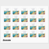 Sticker Carré Mariage Skyline Santorini Grèce Watercolor (Feuille)