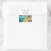 Sticker Carré Mariage Skyline Santorini Grèce Watercolor (Sac)