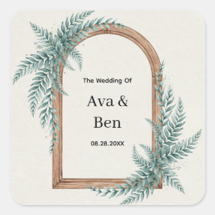 Sticker Carré Mariage sous une arche en bois avec feuillage de f