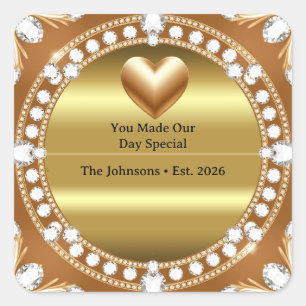 Sticker Carré 💍 Mariage Style Monogramme Cœur Doré 🌹