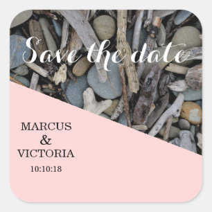 Sticker Carré Mariage sur la plage de Driftwood Enregistrer la d