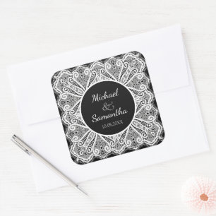 Sticker Carré Mariage sur mesure élégant en dentelle et noir