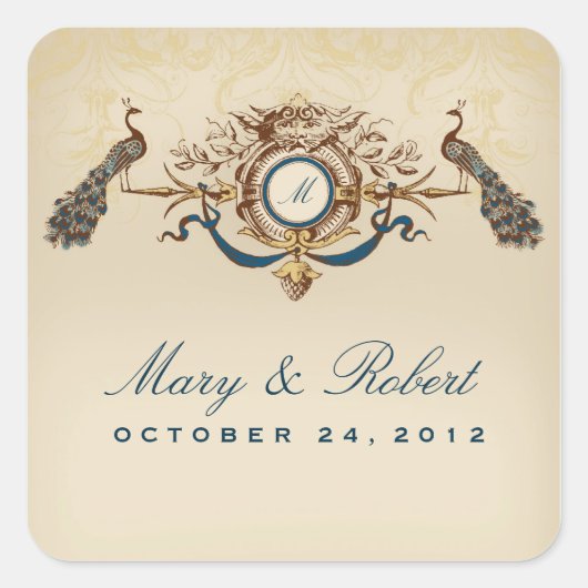 Sticker Carré Mariage thème Peacock (Devant)