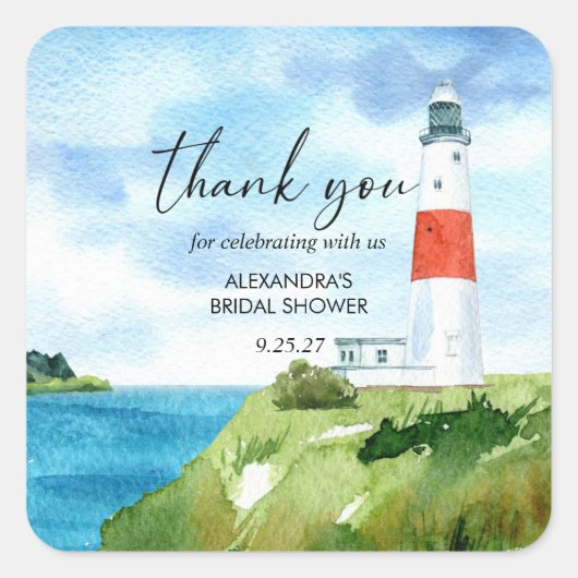 Sticker Carré Mariage Thème Phare de Plage (Devant)