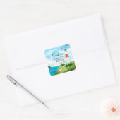 Sticker Carré Mariage Thème Phare de Plage (Enveloppe)