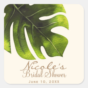 Sticker Carré Mariage Tropical Élégant Moderne Feuille de Palmie