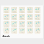 Sticker Carré Mariage Turquoise Aqua Starfish Enregistrer la dat (Feuille)