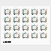 Sticker Carré Mariage turquoise & or Floral (Feuille)