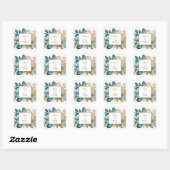 Sticker Carré Mariage turquoise & or Floral (Feuille)