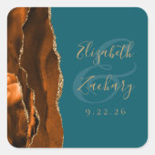 Sticker Carré Mariage Turquoise or orange brûlé (Devant)