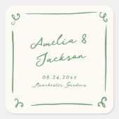 Sticker Carré Mariage vert à main lunaire tiré (Devant)