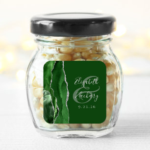 Sticker Carré Mariage Vert Chasseur Agate Géode Écriture Argent