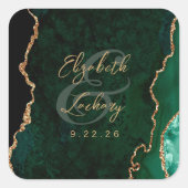 Sticker Carré Mariage Vert Émeraude Agate Script (Devant)