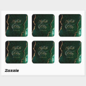 Sticker Carré Mariage Vert Émeraude Agate Script (Feuille)