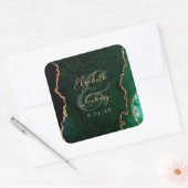 Sticker Carré Mariage Vert Émeraude Agate Script (Enveloppe)