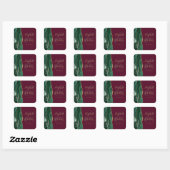 Sticker Carré Mariage Vert Émeraude Or Agate Script Bourgogne (Feuille)