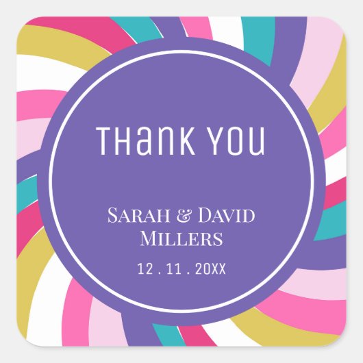 Sticker Carré Mariage vibrant à l'arc-en-ciel moderne (Devant)