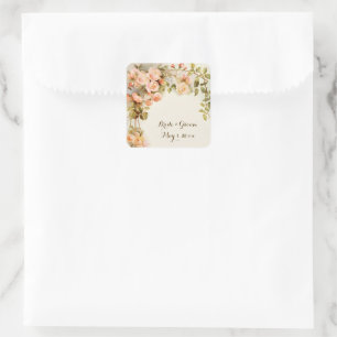 Sticker Carré Mariage vintage Antique Rose Fleur