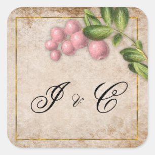 Sticker Carré Mariage vintage de baies roses