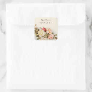 Sticker Carré Mariage Vintage Fleurs de Rosier Antique de Jardin