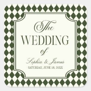 Sticker Carré Mariage Vintage Luxueux Vert Olive Ivoire Argent A