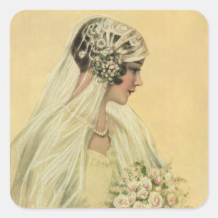 Sticker Carré Mariage Vintage, Portrait de Mariée Victorienne