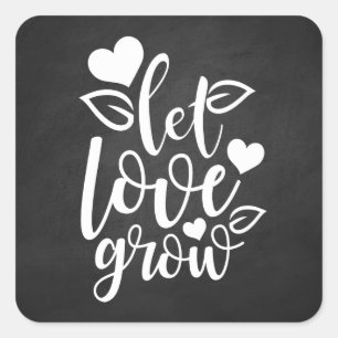 Sticker Carré Mariage Vintage Tableau Noir Amour Coeurs