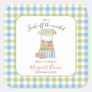 Sticker Carré Mariage vintage : vert et bleu