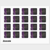 Sticker Carré Mariage Violet Or Foncé Agate Géode Script (Feuille)