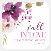 Sticker Carré Mariage Violet Pourpre Floral Automne Tombez en Am (Devant)