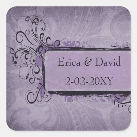 Sticker Carré Mariage violet rustique vintage (Devant)