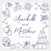 Sticker Carré Mariage Whimsical Bleu de la Marine (Devant)