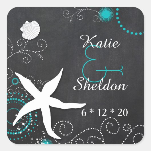 Sticker Carré Mariage Whimsical Chalkboard Beach (Devant)