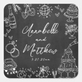 Sticker Carré Mariage Whimsical de tableau de bord dessiné à la (Devant)