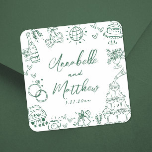 Sticker Carré Mariage Whimsical Emerald Green à main glissante